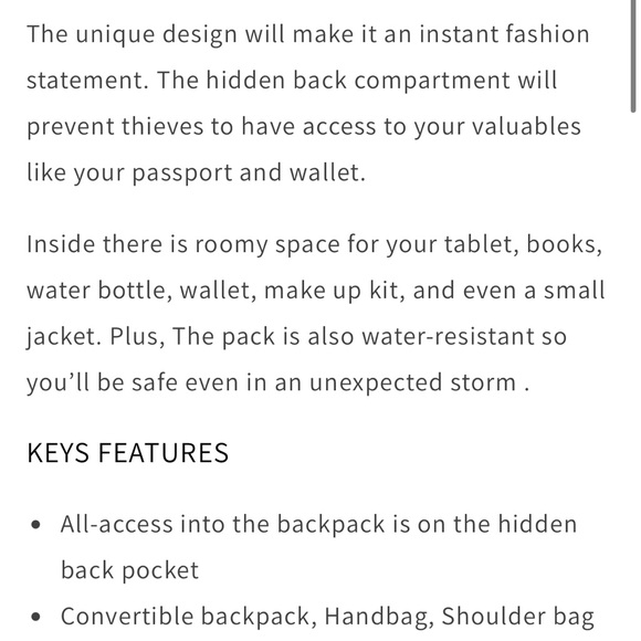 Poaba Anti Theft Oxford Backpack Convertible NWOT - Picture 7 of 15